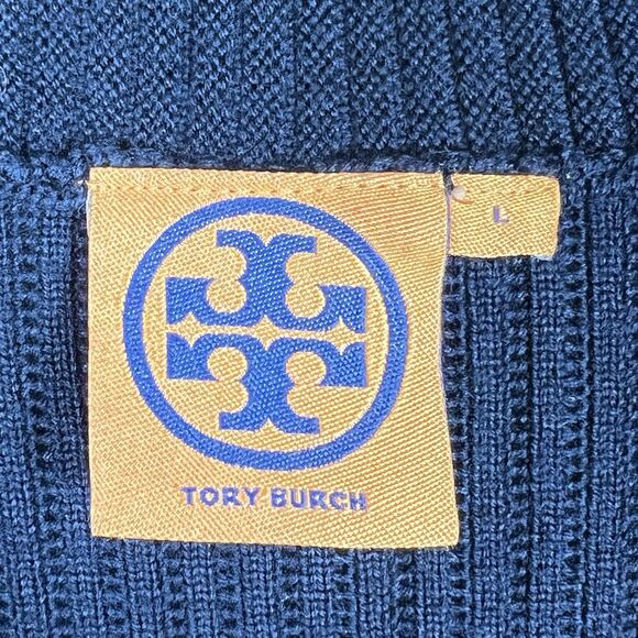 Tory Burch Marcia Button Down Cardigan Sweater Wool Navy Blue Women’s Large $395 - Picture 10 of 12